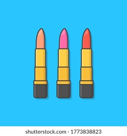 Lipsticks En Diferentes Ilustraciones De Icono Del Vector De Color. Componer producto de belleza. Icono de empaquetado de lápiz labial