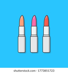 Lipsticks in verschiedenen Farben Vektorsymbol Illustration. Make-up Beauty Product. Verpackungssymbol für Lipstick-Druckknopf