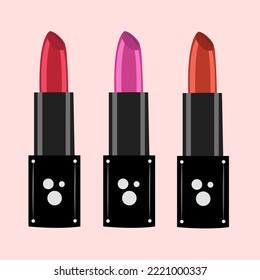 Lipsticks flat vector illustration. Cute lipstick set cartoon vector illustration for graphic design and decorative element