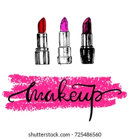 Lipsticks. Makeup. Vector illustration for logo, business, website. card.