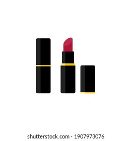 Lipsticks red colors. Vector flat illustration. Matte lipstick. Makeup cosmetic products. Lipstick in black packaging on white background.