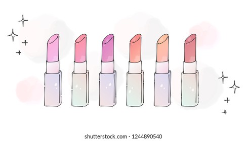 Lipsticks of various colors are lining up