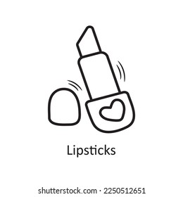 Lipsticks vector outline hand draw Icon design illustration. Valentine Symbol on White background EPS 10 File