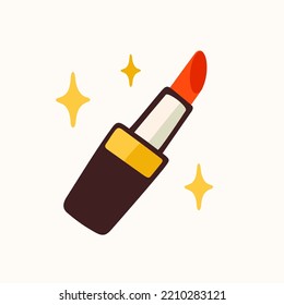 Lipstik sticker for a social media, making a blog or vlog vector flat illustration. Set of cartoon icons for making internet content