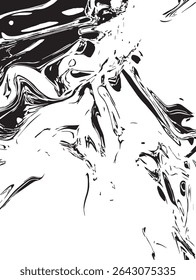 Liquefied Metal with Irregular Flow Paths on White Background for Futuristic, Abstract, or Sci-Fi Designs
