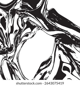Liquefied Metal with Irregular Flow Paths on White Background for Futuristic, Abstract, or Sci-Fi Designs