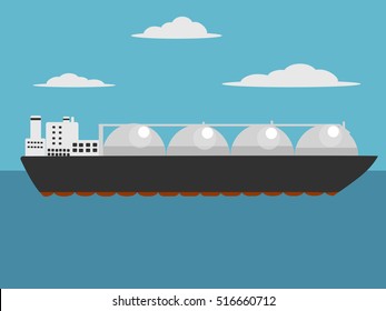 Liquefied Natural Gas Carrier Ship. Cartoon Colorful Hand Drawn Vector Illustration