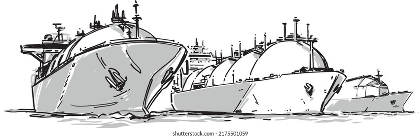 Liquefied Natural Gas Fleet, LNG carriers. Vector illustration