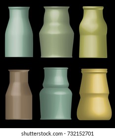 Liqueur bottles selection, different shapes side by side on black base