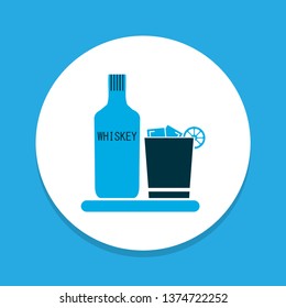 Liqueur icon colored symbol. Premium quality isolated whiskey with ice element in trendy style.