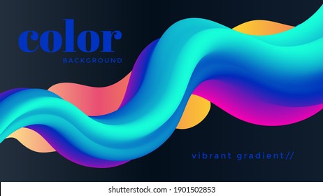 Liquid 3D color wave background. Modern poster layout with gradient shape. Dynamic colored flow art shape. Vector template