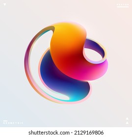 Liquid 3D geometric shapes. Colored ball of spiral line. Abstract vector illustration.