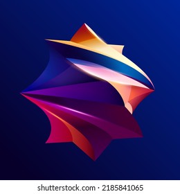 Liquid 3D geometric shapes. Colored star of spiral line. Abstract vector design element