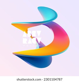Liquid 3D geometric shapes. Colored form of spiral line. Abstract vector design element