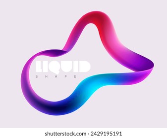 Liquid 3D geometric shapes. Colored form of spiral line. Abstract poster design.