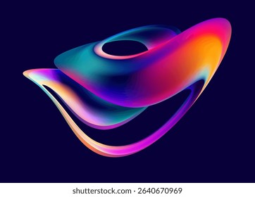 Liquid 3D geometric shapes. Colored ball of spiral line. Abstract vector illustration.