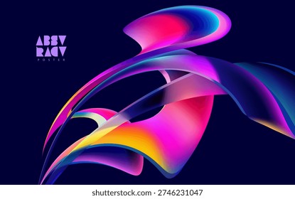 Liquid 3D geometric shapes. Colored form of spiral and glassy line. Abstract vector design element