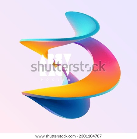 Liquid 3D geometric shapes. Colored form of spiral line. Abstract vector design element