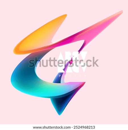 Liquid 3D geometric shapes. Colored form of spiral line. Abstract vector design element