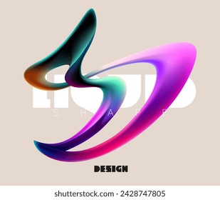 Liquid 3D geometric shapes. Colorful form of spiral line. Abstract poster design.