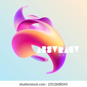 Liquid 3D geometric shapes. Pink ball of spiral line. Vector design elements.