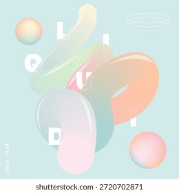 Liquid 3D geometric squiggly shapes. Pastel Colored vibrant abstract form of spiral line. Abstract poster design. Wavy shape with soft Colorful gradient. Decorative elements for web design and creative projects. Vector illustration. Vibrant Abstract Twisted Tube