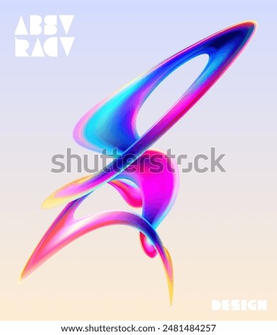 Liquid 3D iridescent form. Abstract spiral wave ribbon. Colorful design element.