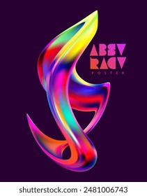 Liquid 3D iridescent shape. Abstract spiral wave ribbon. Colorful design element.