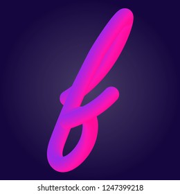 Liquid 3d plastic pink and proton purple gradient letter F isolated on ultraviolet background. Vector of bubble twisted font.