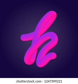 Liquid 3d plastic pink and proton purple gradient letter H isolated on ultraviolet background. Vector of bubble twisted font.