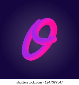 Liquid 3d plastic pink and proton purple gradient letter O isolated on ultraviolet background. Vector of bubble twisted font.