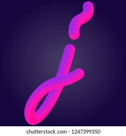 Liquid 3d plastic pink and proton purple gradient letter J isolated on ultraviolet background. Vector of bubble twisted font.