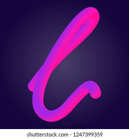 Liquid 3d plastic pink and proton purple gradient letter L isolated on ultraviolet background. Vector of bubble twisted font.