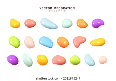 Liquid 3d Shapes with colorful gradient in color. Set isolated liquid elements of chameleon design palette. Abstract bright Multicolored paint splash fluid. Vector illustration