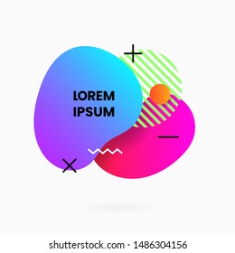 Liquid 80s style abstract geometric badge background with memphis line element. Retro color gradient fluid dynamic shape vector illustration for social media poster banner template