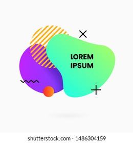 Liquid 80s style abstract geometric badge background with memphis line element. Retro color gradient fluid dynamic shape vector illustration for social media poster banner template