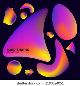 Liquid abstract 3D forms isolated on dark background. Collection of colorful vector shapes with gradient.