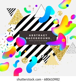 Liquid abstract background with hipster and memphis geometric futuristic elements. Applicable for placards, brochures, posters, covers and banners. Vector illustrations.