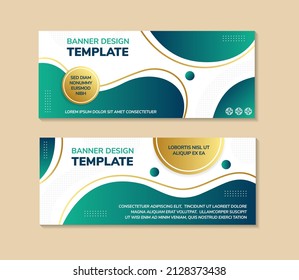 Liquid abstract banner design. Fluid Vector shaped background. Modern Graphic Template Banner with dot circle pattern for social media and web sites. green blue gradient combined with gold on element