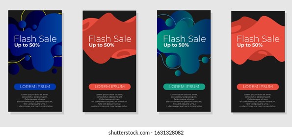 Liquid abstract banner. Dynamic modern fluid abstract background for flash sale banners. Flash sale special offer set. Isolated on black background. Eps 10 vector.