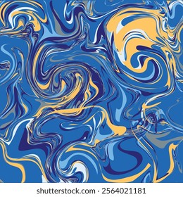 Liquid Abstract Blue and Gold Swirl Art.An eye catching abstract design featuring dynamic swirls of blue gold and white in a fluid,marbled pattern.Perfect for modern art enthusiasts, digital bgs.