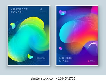 Diseño de fondo de la tapa abstracta líquida. Elemento gráfico dinámico fluido para el folleto moderno, pancarta, póster, volante o plantilla de presentación con patrón de línea. Ilustración del marco de flujo de color.