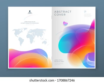 Diseño de fondo de la tapa abstracta líquida. Elemento gráfico dinámico fluido para el folleto moderno, pancarta, póster, volante o plantilla de presentación con patrón de línea. Ilustración del marco de flujo de color.
