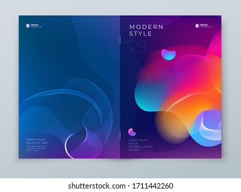 Liquid Abstract Cover Background Design. Fluid Dynamic Graphic Element for Modern Brochure, Banner, Poster, Flyer or Presentation Template with Line Pattern. Color Flow Frame illustration.