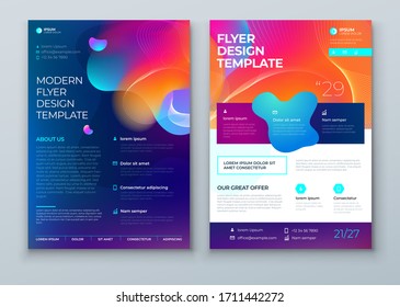 Liquid Abstract Flyer Design. Dark Fluid Dynamic Graphic Element for Modern Brochure, Banner, Poster, Flyer or Presentation Template with Line Pattern Background. Color Flow Flier Frame illustration.