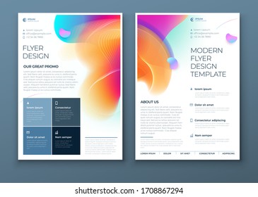 Liquid Abstract Flyer Design. Fluid Dynamic Graphic Element for Modern Brochure, Banner, Poster, Flyer or Presentation Template with Line Pattern Background. Color Flow Flier Frame illustration.