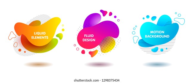 Liquid abstract geometric shapes with lines and dots. Fluid colorful abstract banners. Vector set    