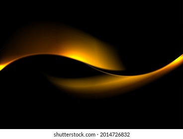 Liquid abstract golden waves on black background. Smooth blurred vector design