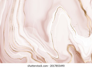 Liquid abstract marble painting background design with gold glitter waves.