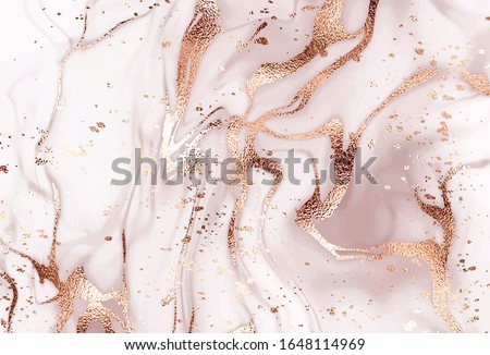 Liquid abstract marble painting background print with rose gold glitter splatter texture. 商業照片 © 